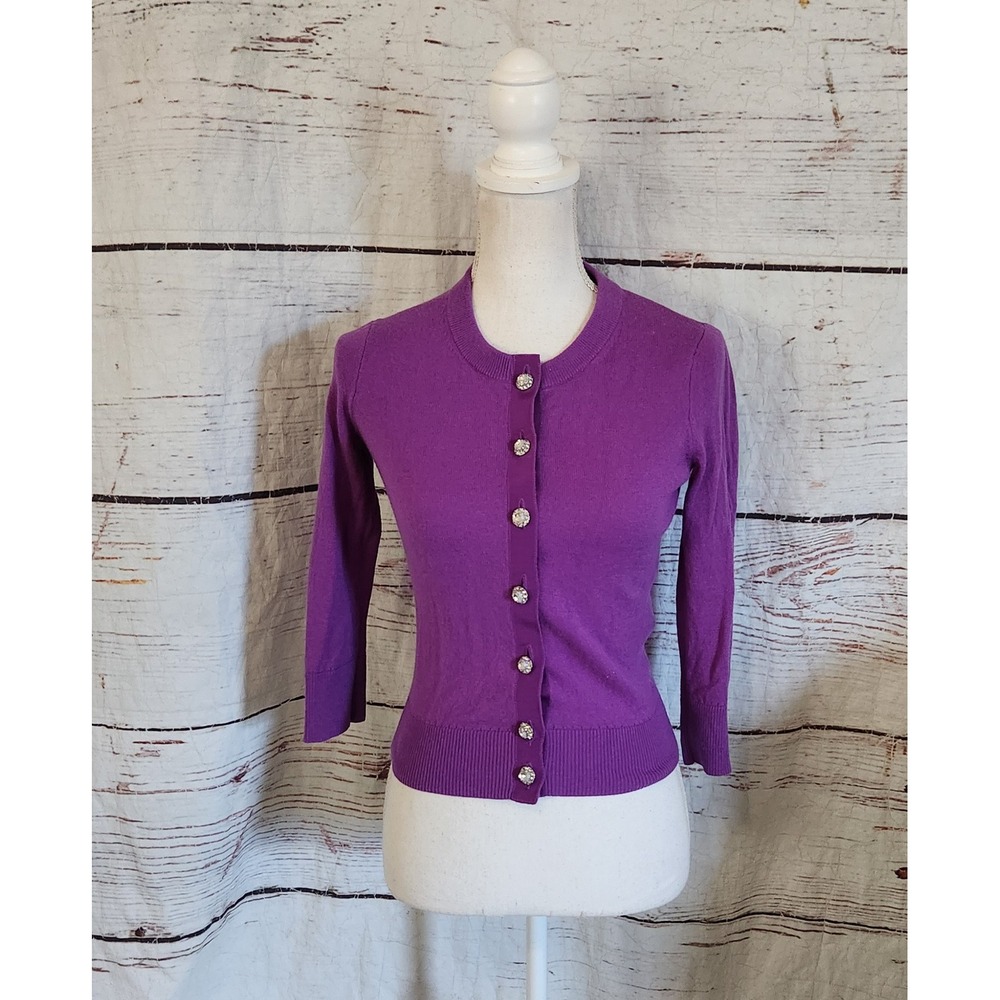 Kate Spade Purple Wool Cashmere Blend Rhinestone Button Cardigan XXS